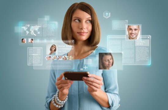 Pretty,Modern,Woman,Using,Her,Smartphone,And,Virtual,Interface,To