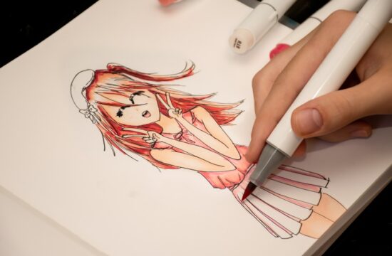 Hand,Drawing,A,Cute,Girl,Anime,Style,Sketch,With,Alcohol