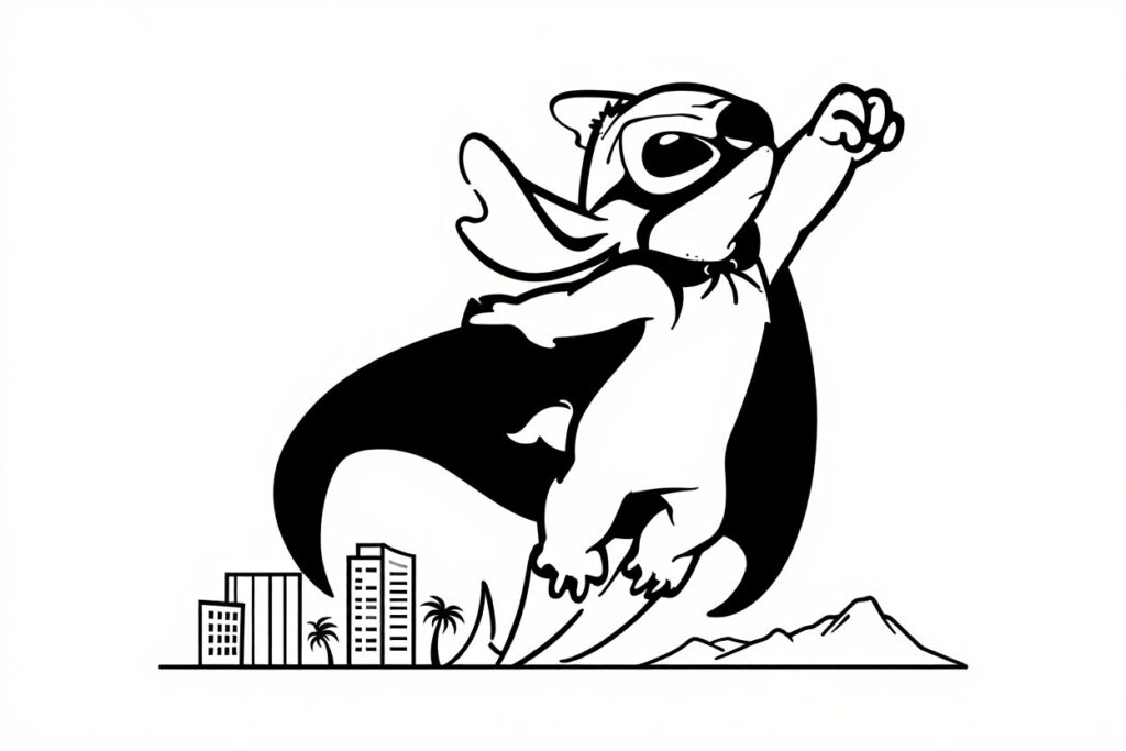 Coloriage stitch en héros